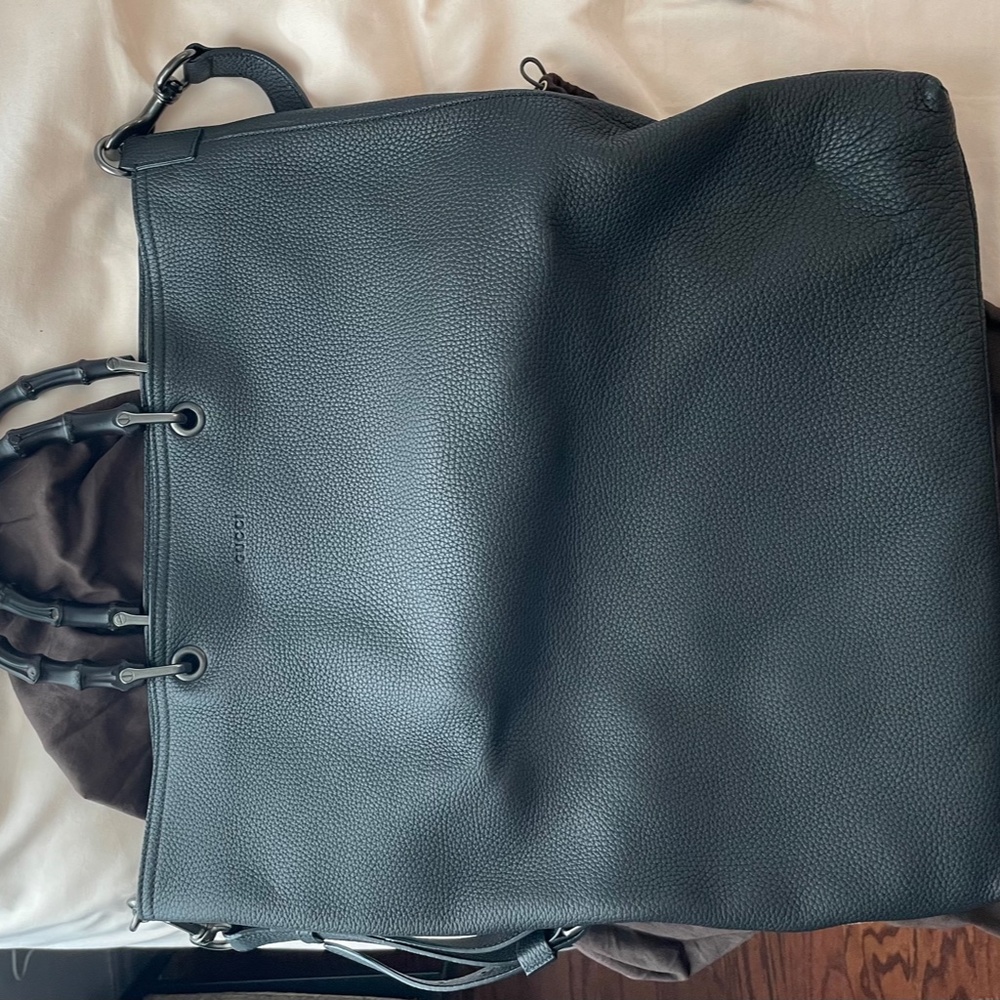Gucci Bamboo Handle Long Black Travel/Tote Bag with Removable leather Straps